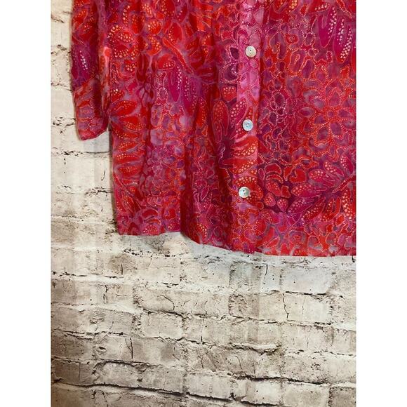 Hearts of Palm Top Womens 10 Petite Pink Glitter Burnout Button Up Sheer Floral - Picture 3 of 12